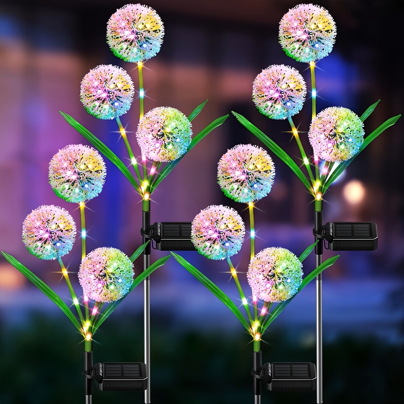 Smart Garden Ornaments - 4-delige 3-kopige zonne-LED-paardenbloemlamp voor buiten, geschikt