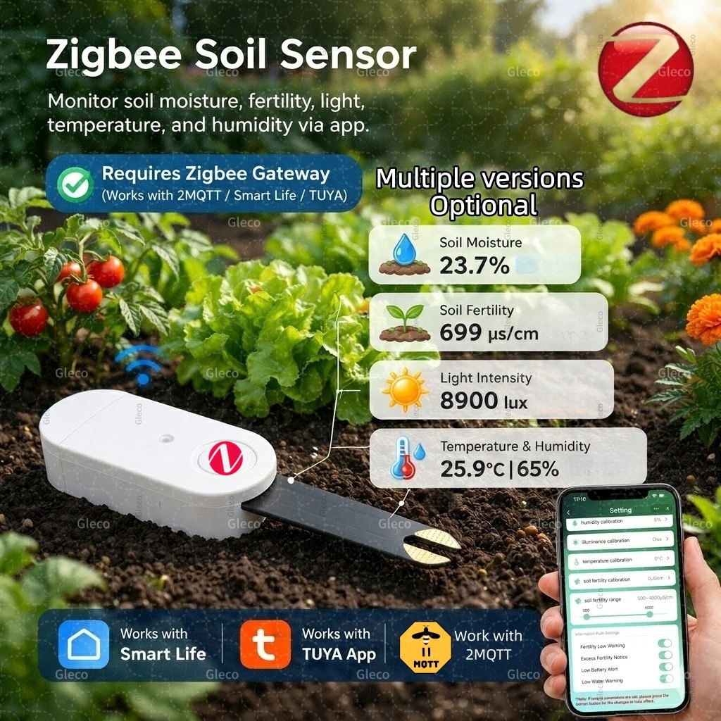 Smart Zigbee Garden Light - Zigbee Bodemvocht Temperatuur Vochtigheidssensor Licht Vruchtbaarheidstester