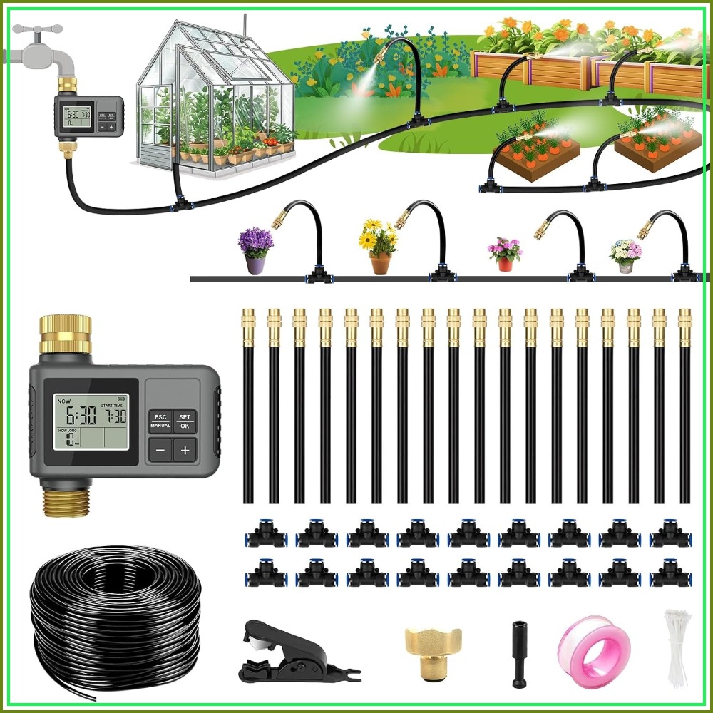 Smart Garden Raised Bed - 60FT druppelirrigatiesysteem met slimme watertimer, messingkoppelingen,